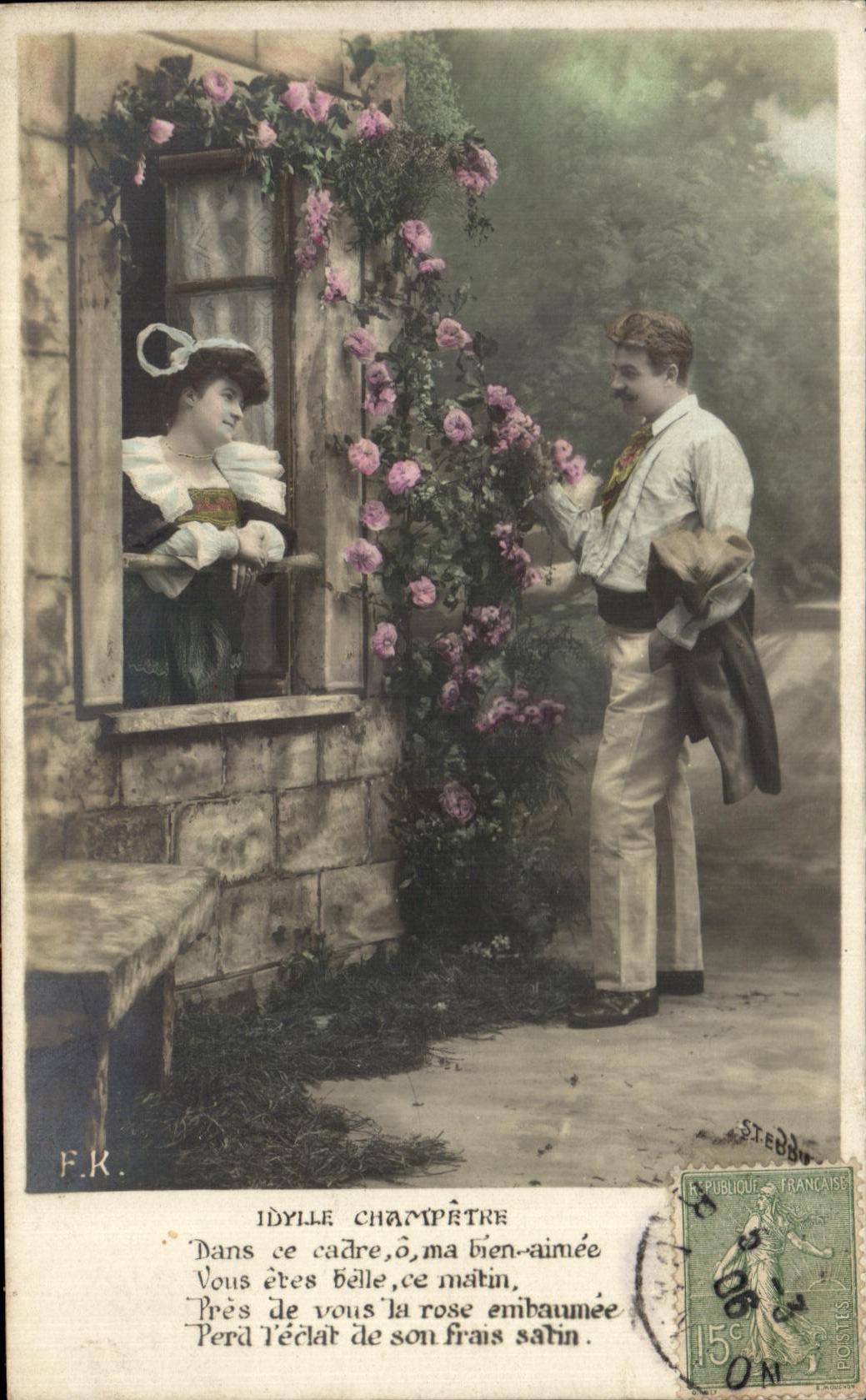 CPA Fantaisie Femme Idylle champetre 