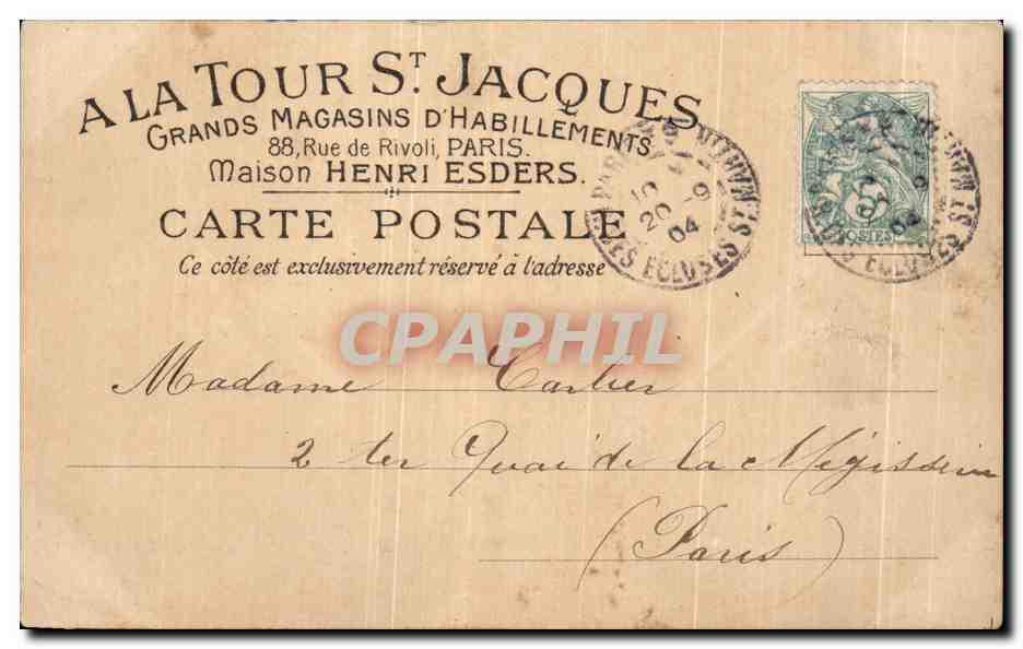 CPA Fantaisie Enfants Publicite A la tour St Jacques Rue de Rivoli Paris  — Rückseite