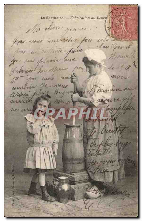 CPA Fantaisie Femme La Sarthoise Fabrication du beurre