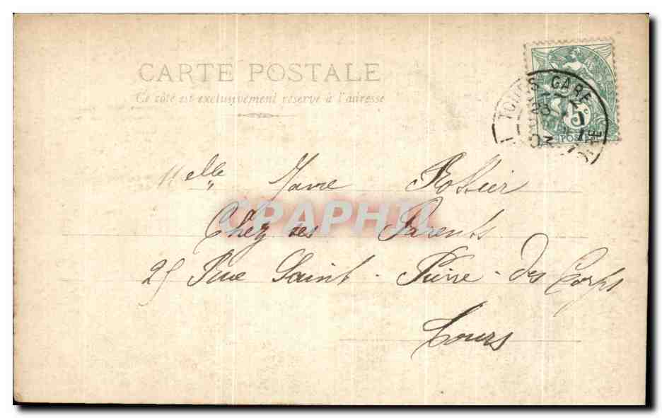 Sujet : Femme en costume de scène — Éditeur : Reutlinger Paris, n° 190/1 — S.I.P. — Signé 'Mes amitiés, Jeanne' — Dulac — Verso