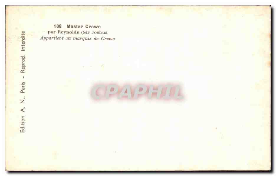 CPA Fantaisie Master Crewe Reynolds Sir Joshua Enfant Chiens — Verso