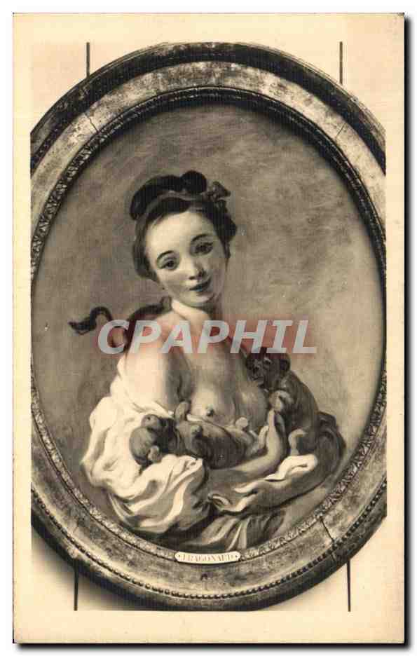 CPA Fantaisie Femme et chiots chiens Fragonard