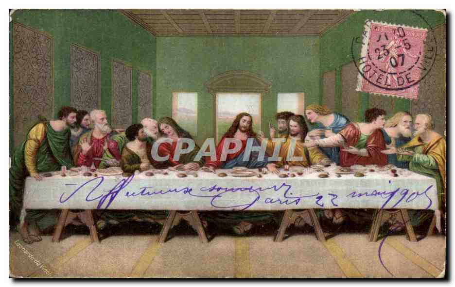 CPA Fantaisie La Cene Christ et les apotres Leonard de Vinci 