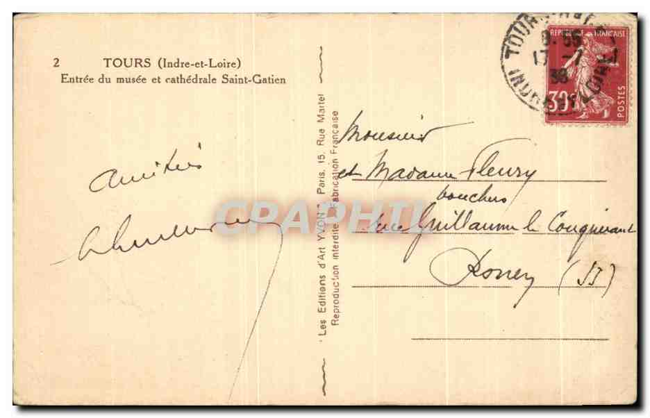 CPA Tours Entree du Musee et cathedrale Saint Gatien — Verso