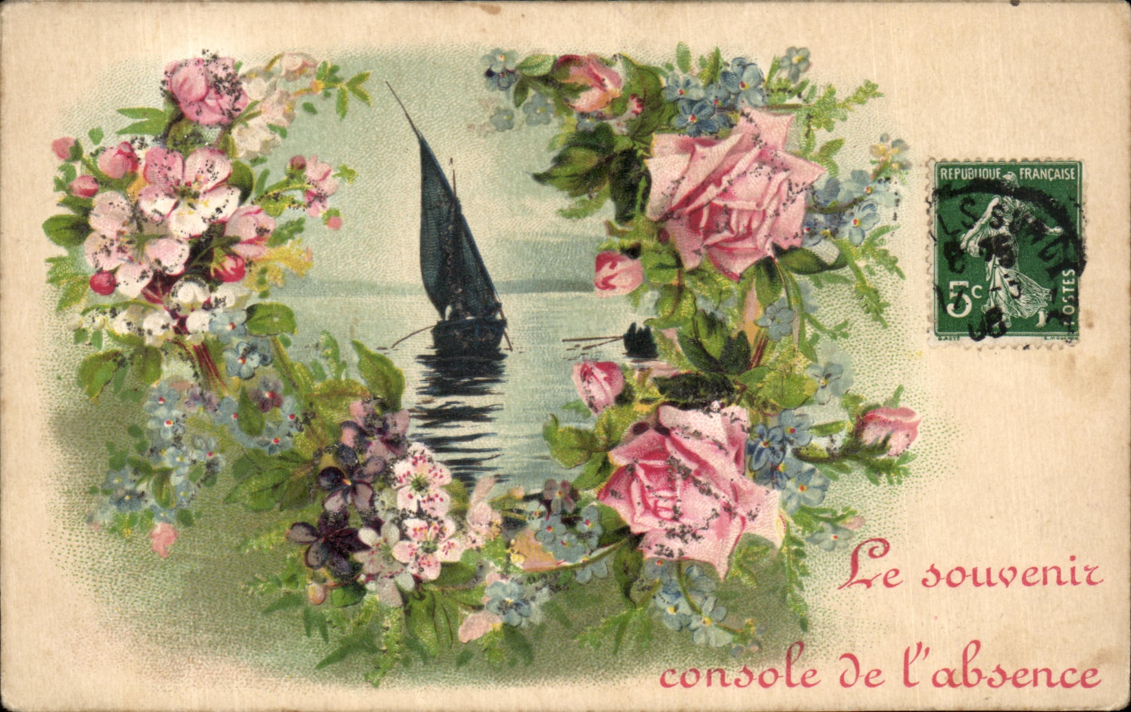 CPA Fantaisie Fleurs Bateau 