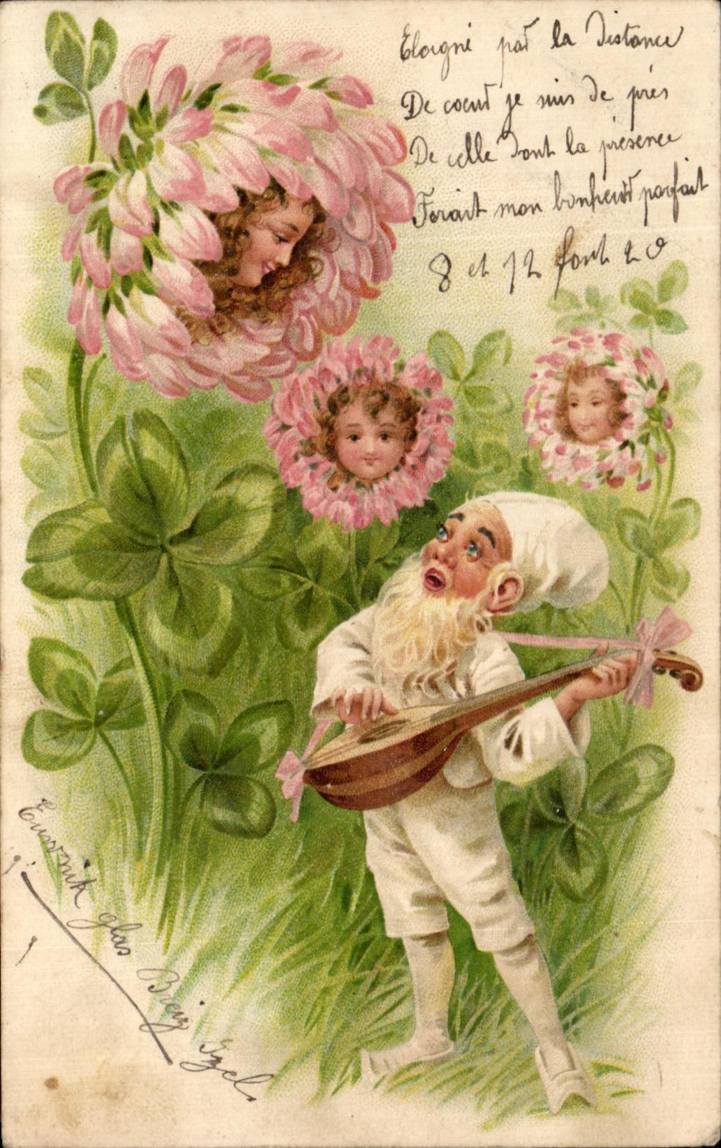 CPA Fantaisie Enfants Nains Gnomes Trefles