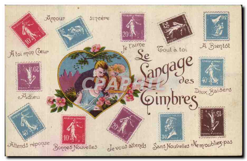 CPA Fantaisie Langage des timbres Semeuse