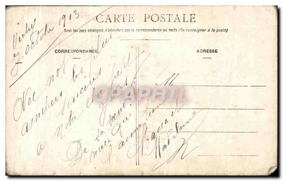 CARTE PHOTO Vichy 1913 Femmes  — Rückseite