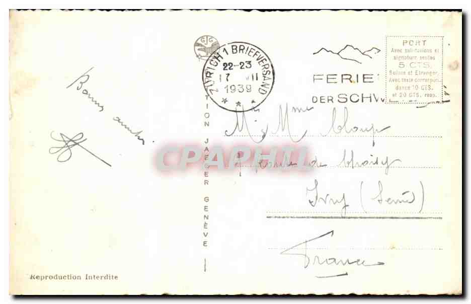 CPA Geneve La Rade Bateau — Rückseite