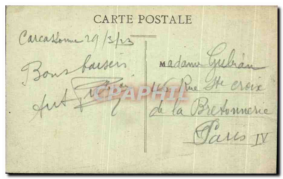 Cité de Carcassonne — Montée de la Porte d'Aude — G. Ropdière, Imp. Editeur — Rückseite