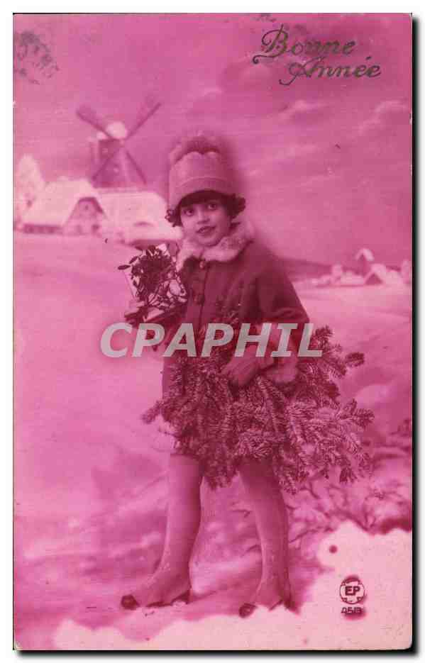 CPA Bonne Annee Enfant Moulin 