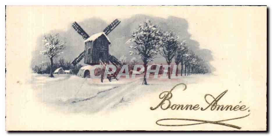 CPA Bonne Annee Fantaisie Moulin 