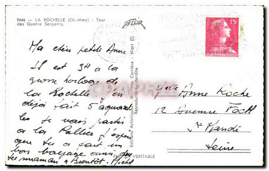 La Rochelle — Tour des Quatre Sergents — Éditions Artisitiques Flor — Verso