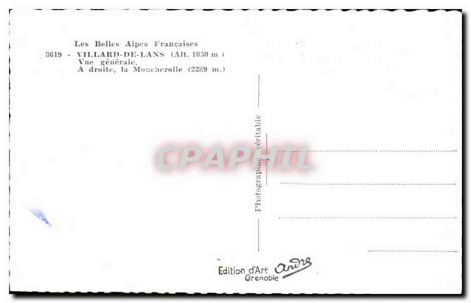 Villard-de-Lans — Vue générale — Edition d'Art Andre, Grenoble, n° 3619 — Verso