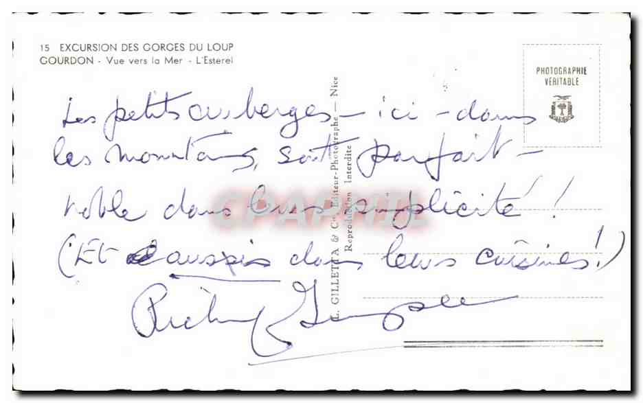 Gourdon — Vue vers la Mer — L’Estérel — L. Gillet & Cie, Nice — Verso