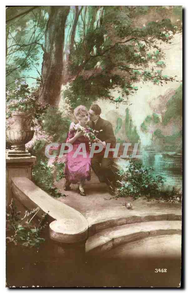 Un couple amoureux dans un jardin — illustration colorisée — Irise, n° 3462