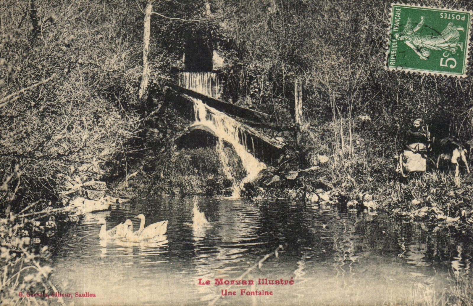 CPA En Morvan Illustre Une Fontaine paysanne Chevre Cygne 