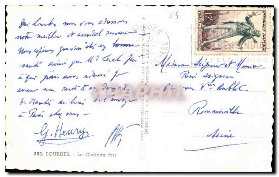 CPA Lourdes Le Chateau fort — Verso