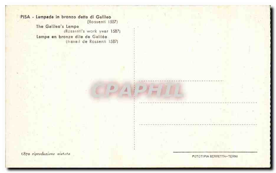 CPA Lampade in Bronzo dette di Galileo Pisa — Rückseite