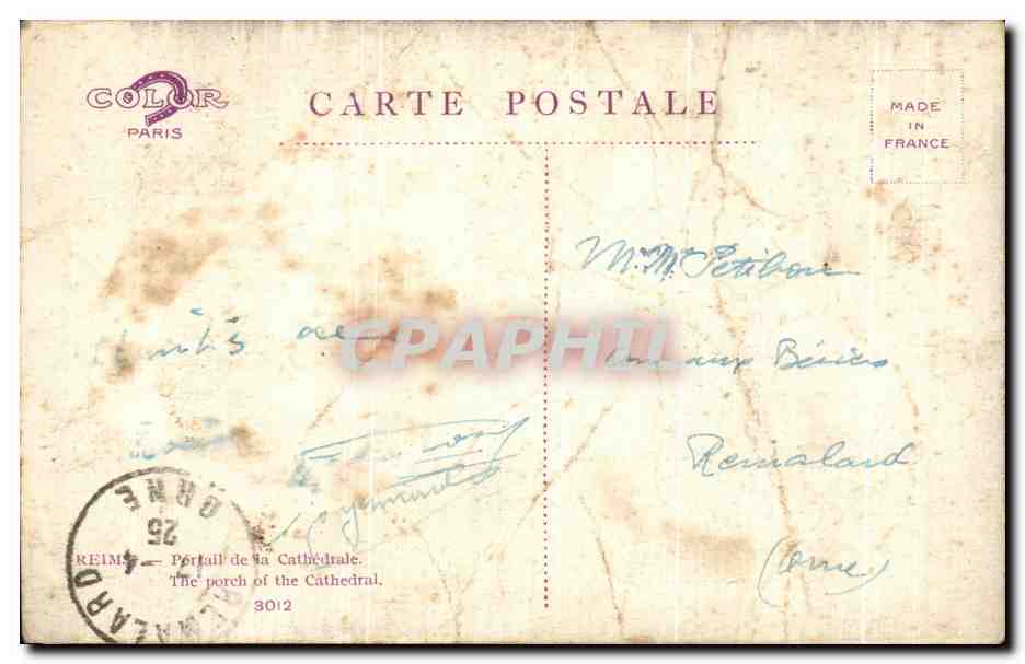 CPA Reims Portail de la Cathedrale — Verso