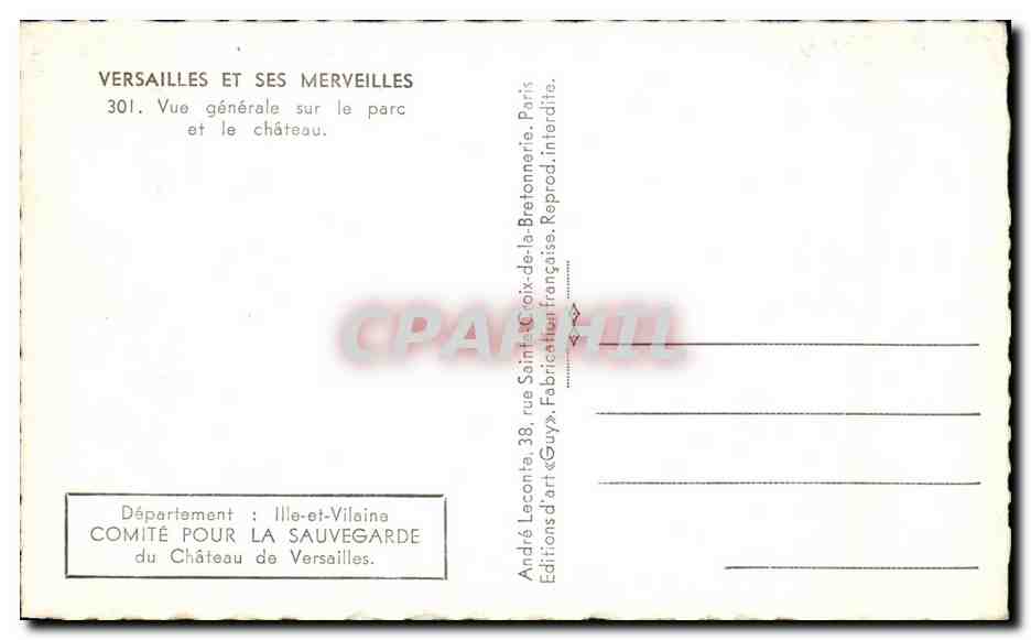 CPA Versailles Et Ses Merveilles Vue Generale sur le Parc et le Chateau — Verso