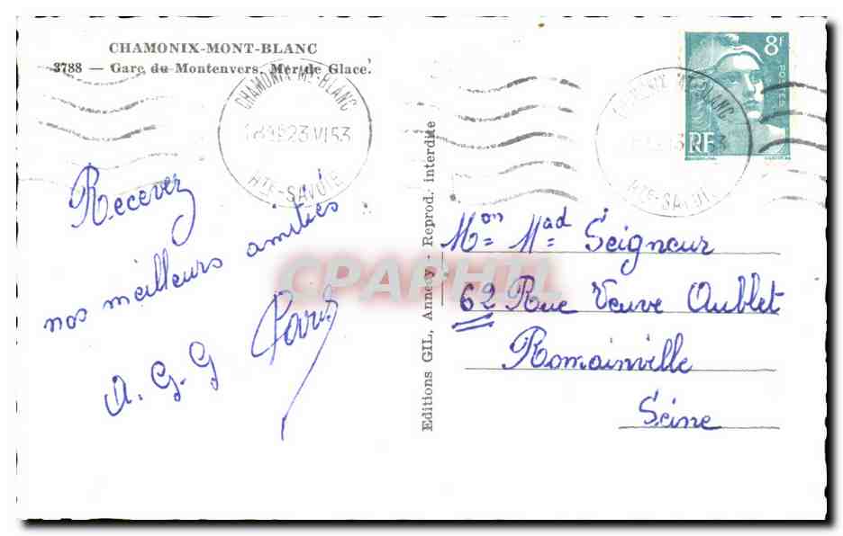CPA Chamonix Mont Blanc Gare de Montenvers Mer de Glace Train  — Verso