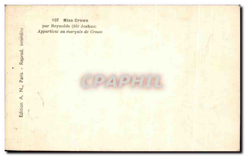 CPA Misee Crewe Reynolds Sir Joshua Appartient au marquis de Crewe — Verso
