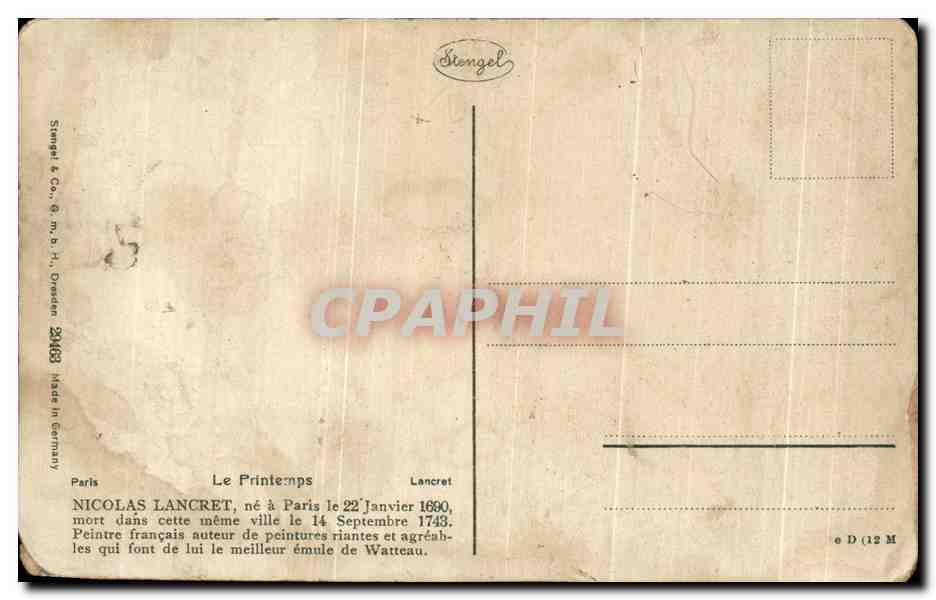 CPA Nicolas lancret Le printemps — Rückseite