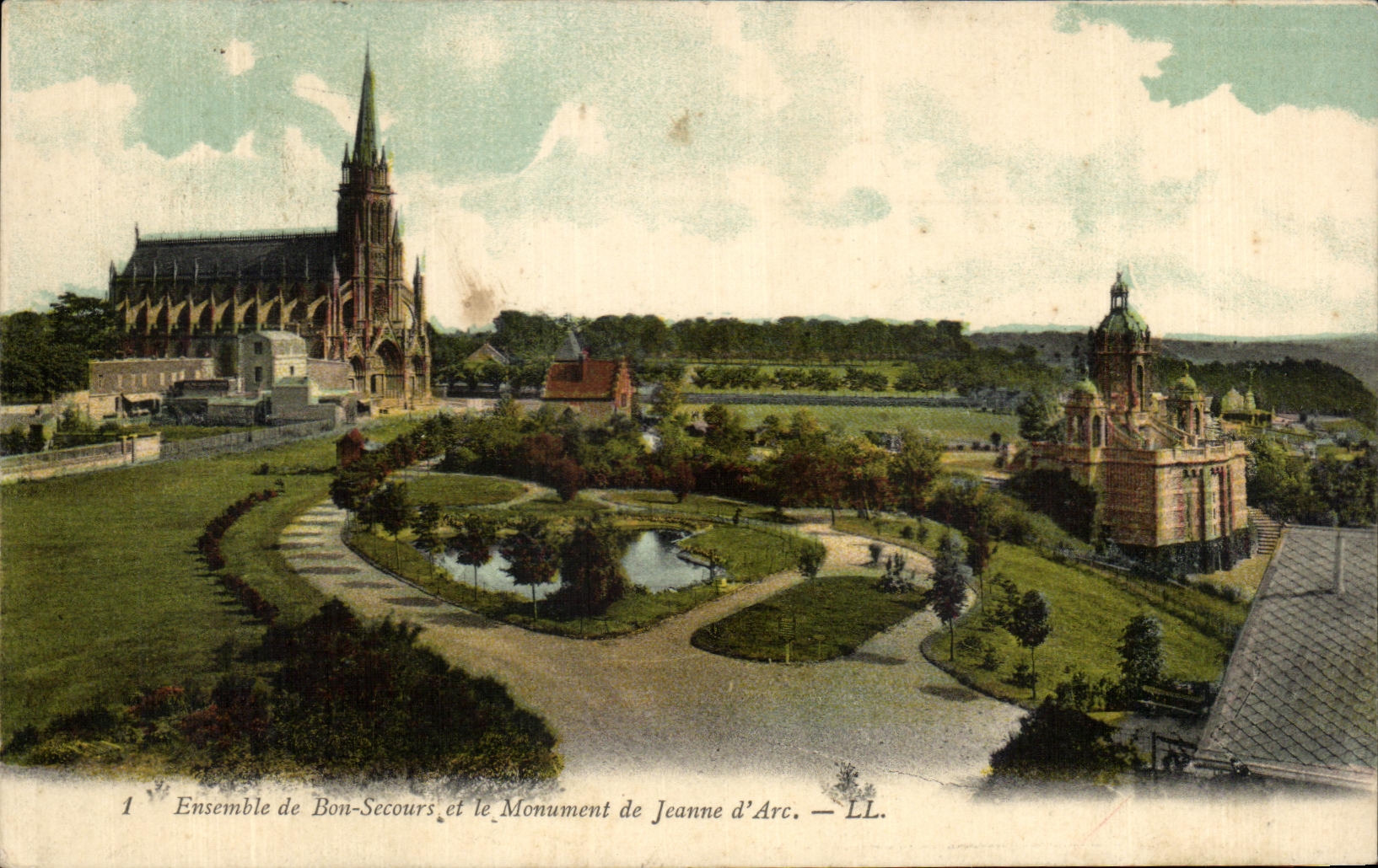 CPA Ensemble De Bon Secours Et Le Monument De Jeanne d'Arc