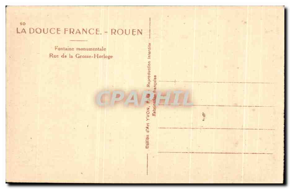 CPA Rouen Fontaine Monumentale Rue de la Grosse Horloge — Verso