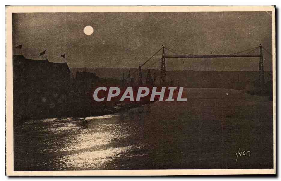 CPA Rouen Le Pont Transbordeur au clair de Lune