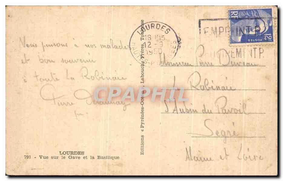 CPA Lourdes Vus Sur Le Gave Et La Basilique — Verso
