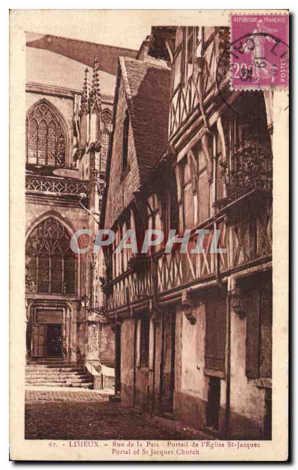 CPA Lisieux Rue de la Paix Portail de I'Eglise