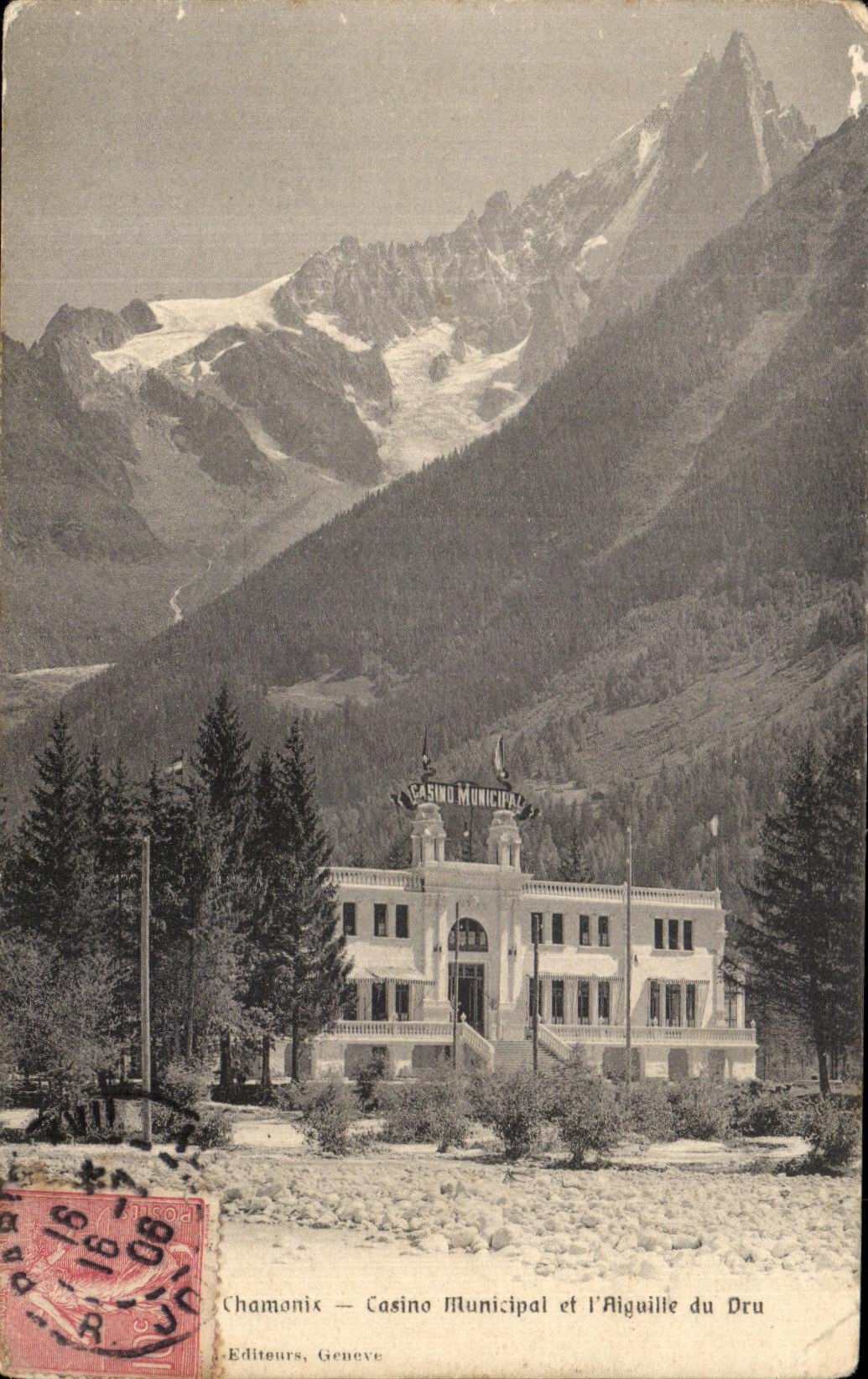 CPA Chamonix Casino Municipal Et l'Aiguille Du Dru