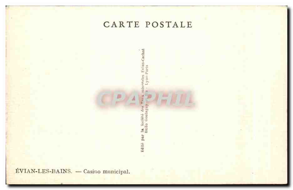 CPA Evian Les Bains Casino Municipal — Verso
