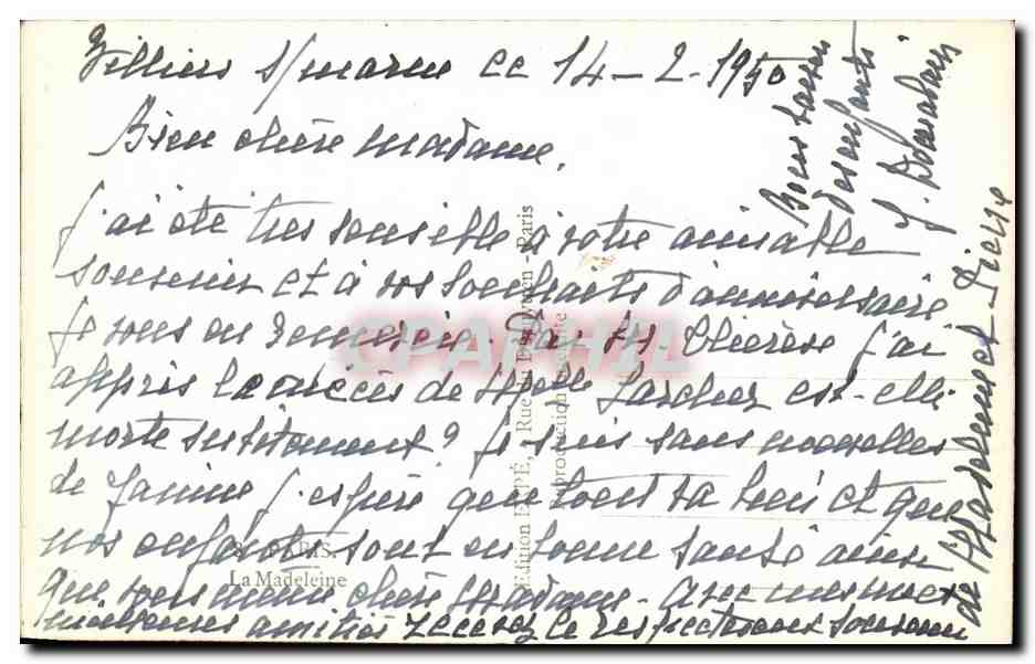 CPA Paris La Madeleine — Rückseite