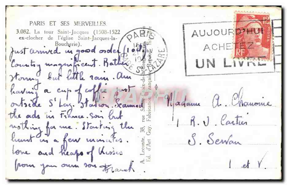 CPA Paris En Ses Merveilles La Tour Saint Jacques Ex Clocher De l'Eglise Saint Jacques — Rückseite