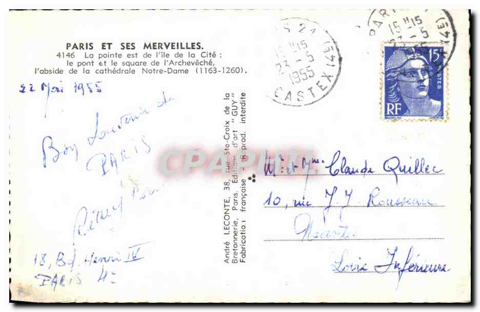 CPA Paris En Ses Merveilles La Pointe Est De l'Ile De La Cite Le Pont Et Le Square De l'Archeveche — Verso