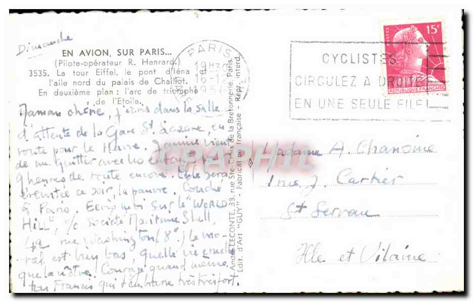 Vue aérienne de Paris — Tour Eiffel et Arc de Triomphe — Éd. d'Art 'Guy' — Rückseite