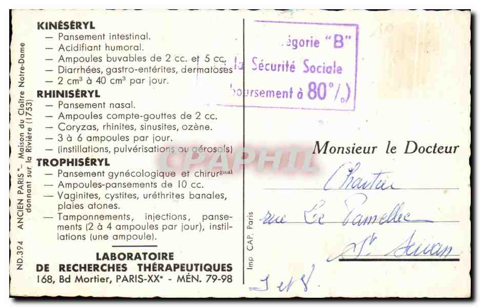CPA Ancien Paris Maison du cloitre Notre Dame donnant sur la Riviere 1753 — Rückseite