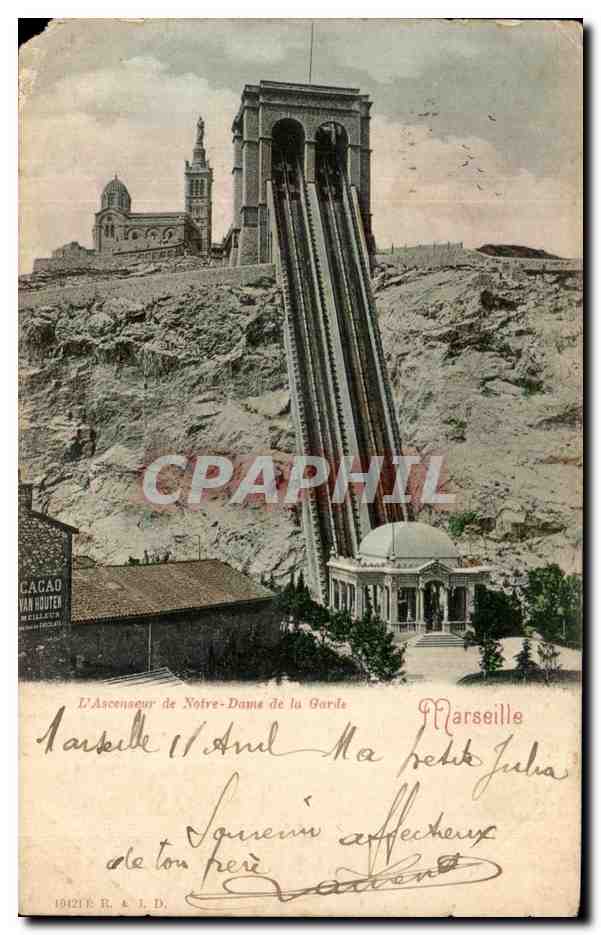 CPA L'Ascenseur de Notre Dame de la Garde Marseille