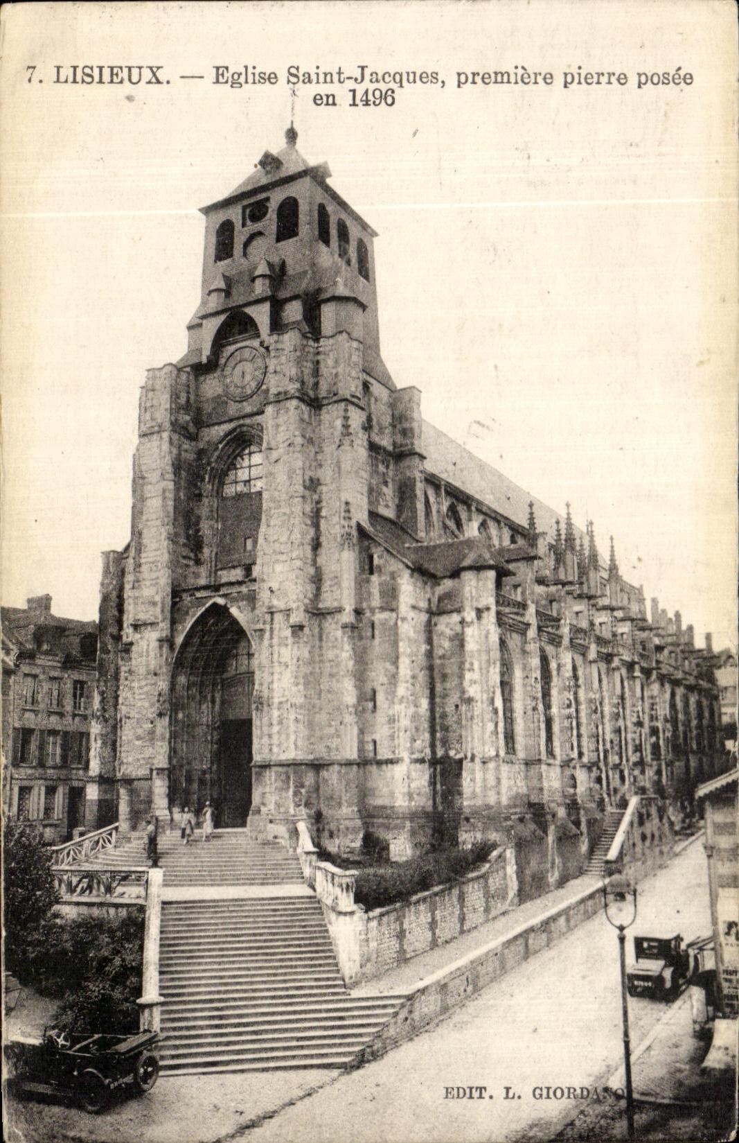 CPA Lisieux Eglise Saint Jacques premiere pierre posee en 1496