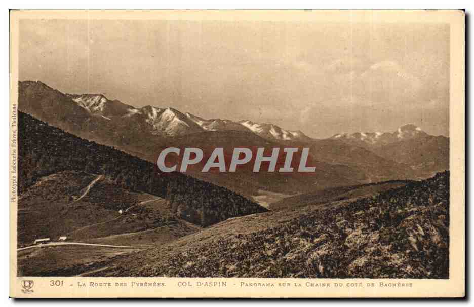 Col d'Aspin — Panorama sur la chaîne du Coté de Baonèrè — Phototypie Labouche Frères, Toulouse, n° 301