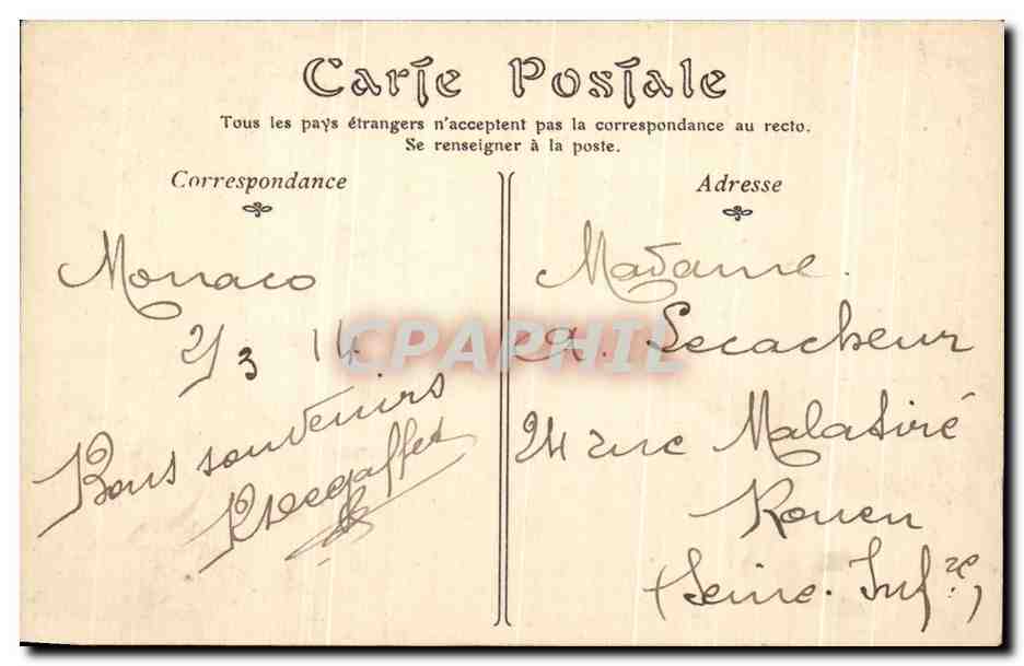CPA Mont Carlo Allee De Palmiers — Verso