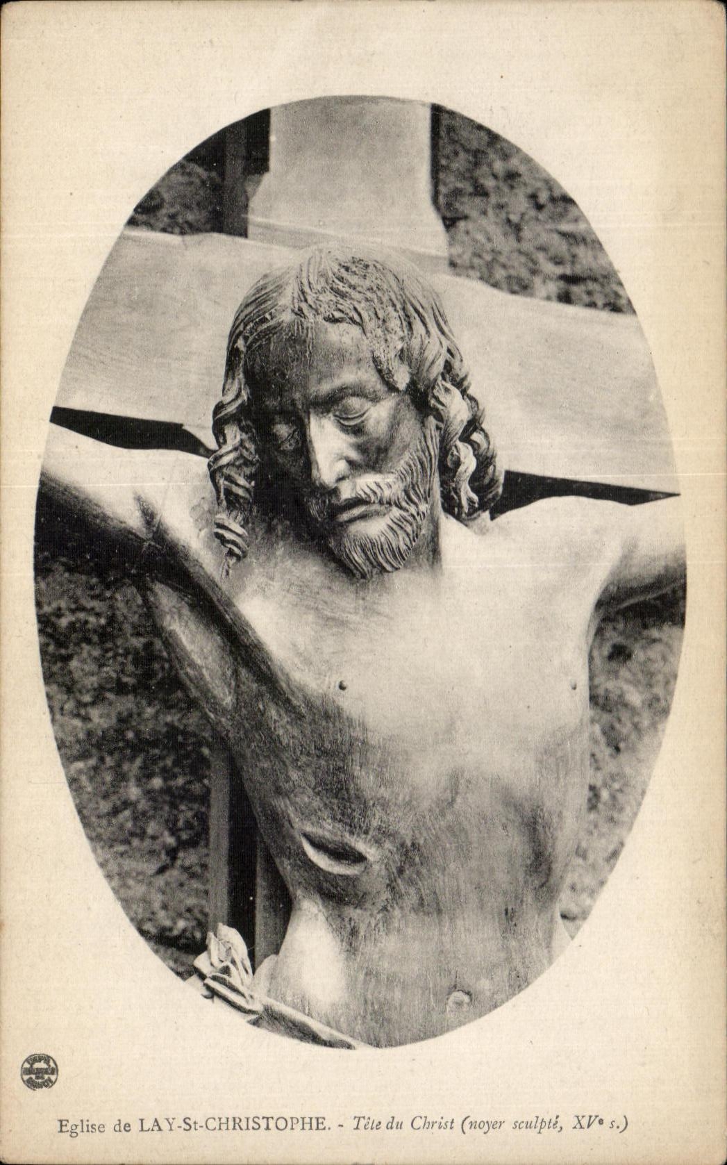Église de LAY-ST-CHRISTOPHE — Tête du Christ (noyer sculpté, XV° s.)