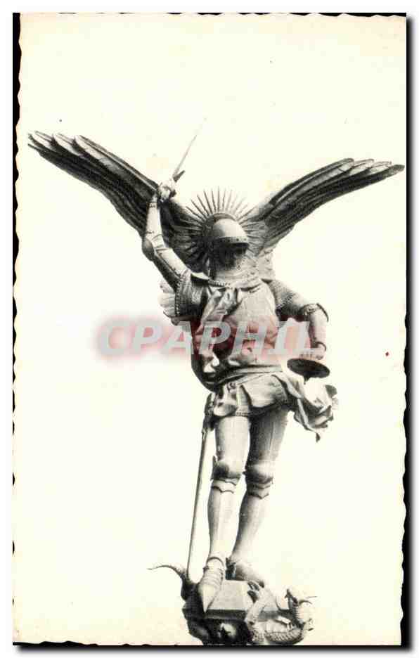 CPA Abbaye du Mont St Michel Statue Fremiet 