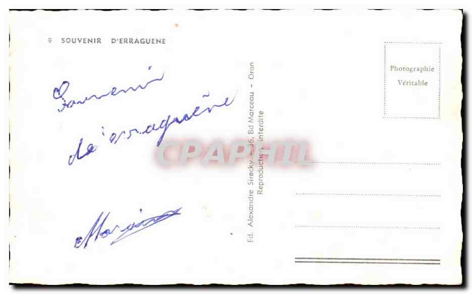 CPA Souvenir D'Erraguene Algerie  — Rückseite