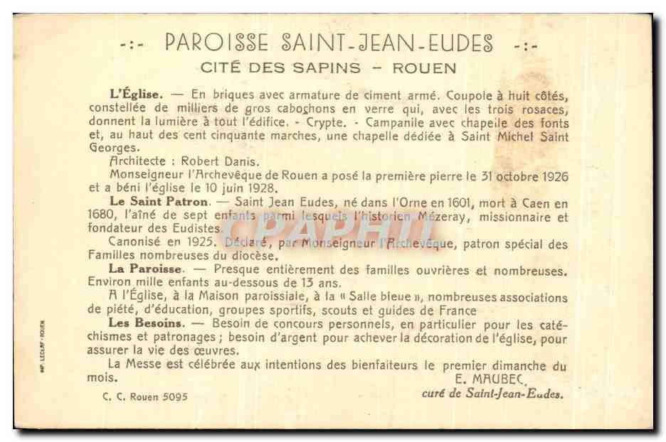 CPA Eglise Saint Jean Eudes Cite Des Sapins Rouen — Rückseite