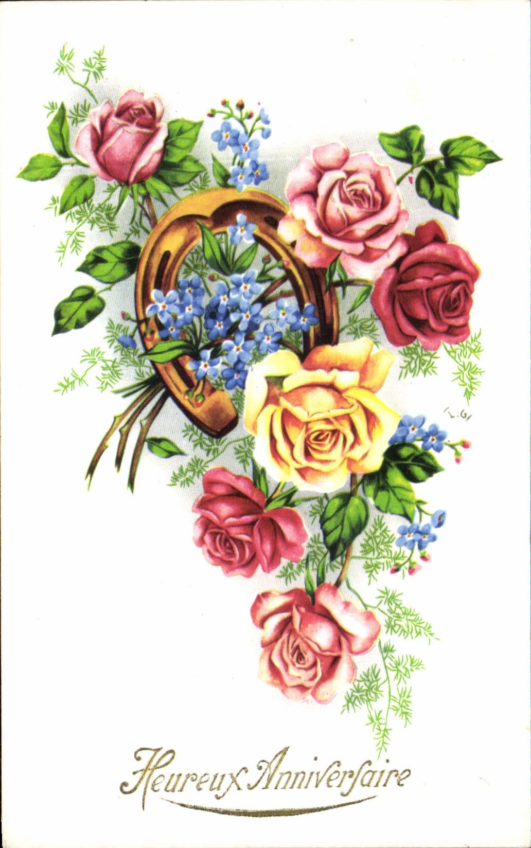 CPA Fantaisie Fleurs fer a cheval
