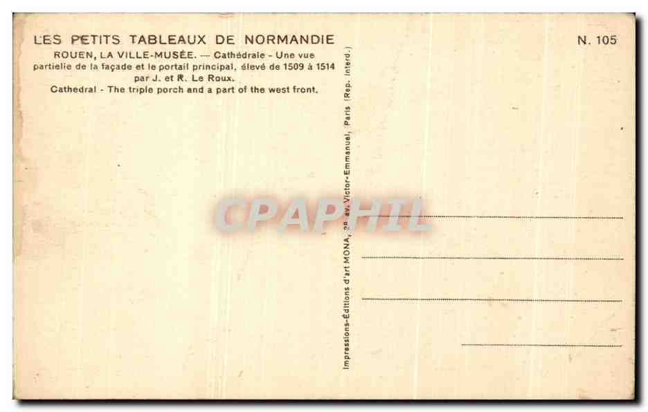 CPA Les Petits Tableaux De Normandie Rouen la Ville Musee — Verso
